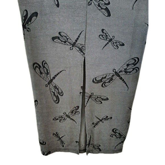 Vintage Maxi Pencil Skirt Size L Waist 26 Dragonfly Print  Gray Back Slit USA - Picture 5 of 6